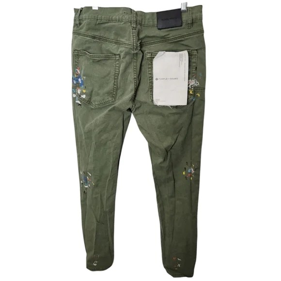 Men's Purple Brand Olive Green w/ Paint Splatters Streetwear Jeans